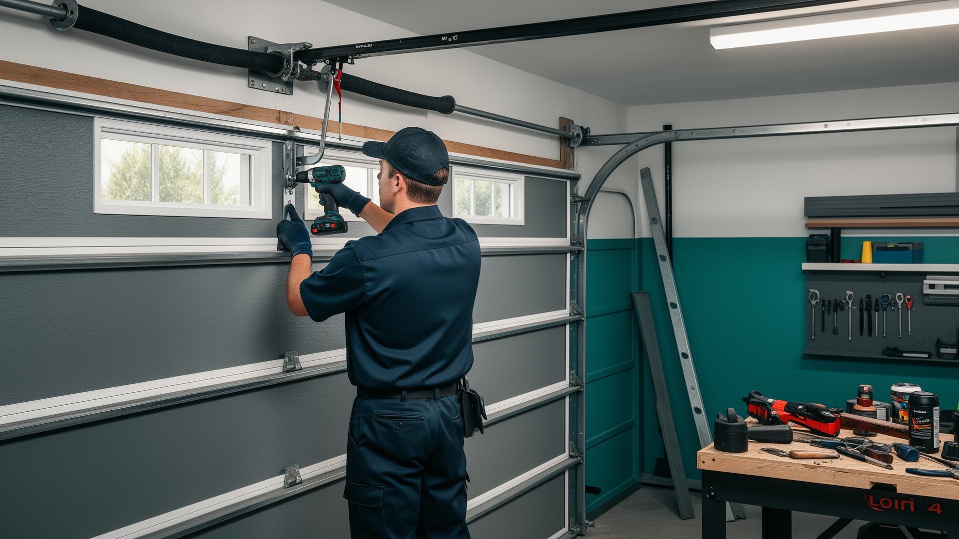 Professional garage door technician at work